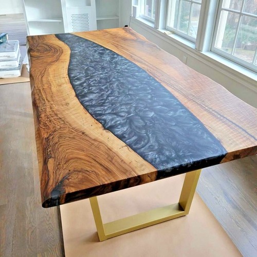 Acacia wood black epoxy table - acacia,